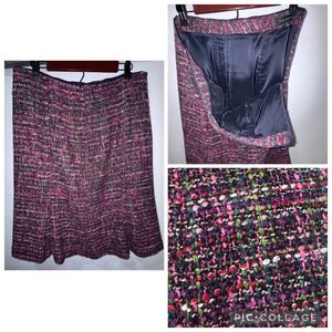 Talbots Tweed Skirt Women Pink Black Multi Color ALine Knee Length 12 Wool blend